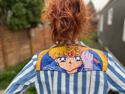 Sailor Moon Hand Painted Denim Jacket - Size Small